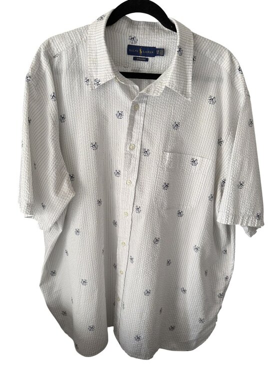 Ralph Lauren Other - Ralph Lauren Mens 2XB Seersucker Short Sleeve Shirt White Navy Anchor Dog